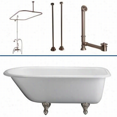 Barclay  Tkctr67-sn1 67&quo;t" Cast Iroh Tub Kit In Brushed Nickel With Tub Filler, Hansdhower, 60"" Riser And Rectangular Shower Sound