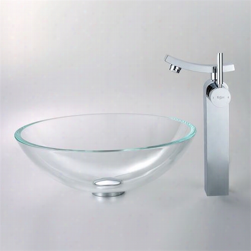 Kraus C-gv-100-12mm-14300ch Crystal Clear Glass Bottom Sink And Unicus Faucet In Chhrome