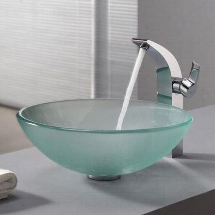 Kraus C-gv-101fr-12mm-14700ch Frosted Glass Vesel Sinkadn Illusio Faucet In Chrome