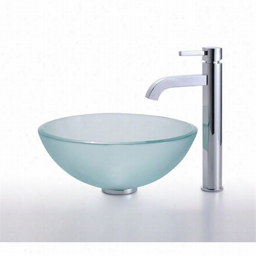 Kraus C-gv-011fr-41-12mm-1007ch 14"" Frosted Glass Vessel Sink Andd Ramus Ffaucet Ni Chrome