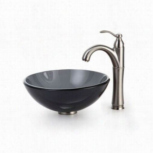 Kraus C-gv-104-1-12mm-1005sn14";" Cllear Lack Glass Vessel Sink And Riviera Faucet In Satin Nickel