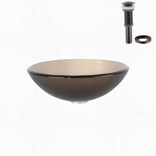 Kraus Gv-103fr-orb Frosted Brown Glass Vesssel Sink With Pop Up Drain And Mounting Ring In Oil Rubbed Bronze