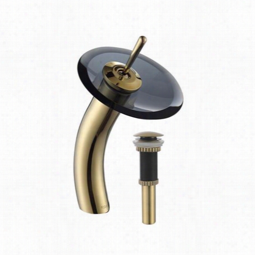 Kraus Kgw-1700-pu-10g-blcl Ssingle Lever Vessel Glass Wwaterfall Aucet In Gold With Black Clear Glass Disk