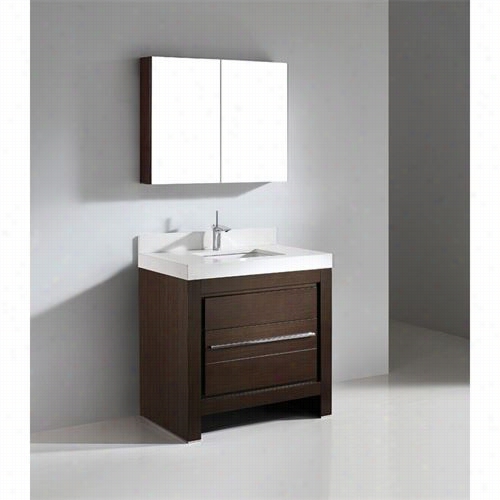 Madeli B999-36--001-wa-xtu2220-36-130-wh Vienza 36"" Vanity In Walnut With Glossy White Solid Surface Xstone Top, 3 Faucet Holes And Overflow Basin