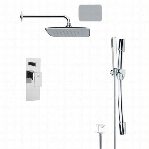 Remer By Nameek's  Sfr7134 Rendino Modern Square Rain Shower Fauet In Chrome With Slide Rail And 8-2/3"&quuot;h Diverter