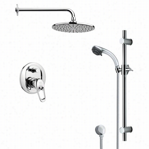 Remer By Nameek's Sfr7156 Rendino Round Sleek Rain Shower Faucet In Chrome With 27-55/9""h Shower Slidebar