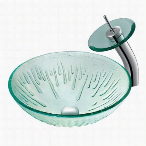 Vigo Vgt03c4hrnd Icicles Glass Vessel Sink And Waterfall Faucet