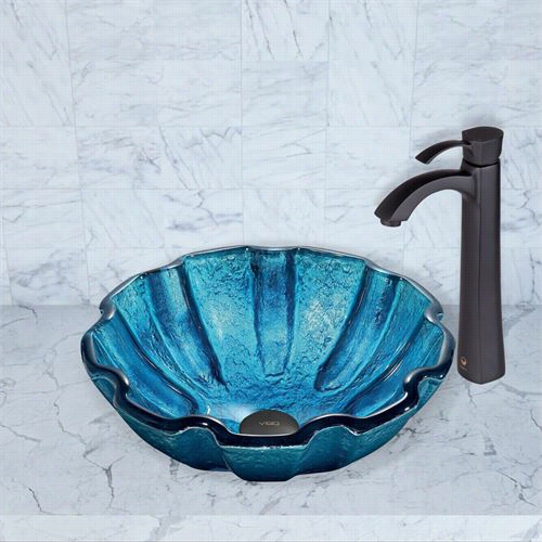 Vigo Vgt054 Mediterranean Seashell Gass Vessel Sink And Otis Faucet Set In Matte Black