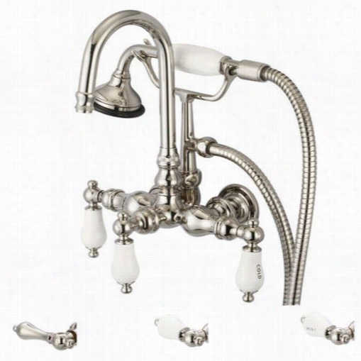 Water Creation F6-0012-05 Vintage Classic 3-/38"" Center Wall Munt Tub Faucet With Gooseneck Spout, Straight Wall Connector And Handheld Shower In Poliished Nic