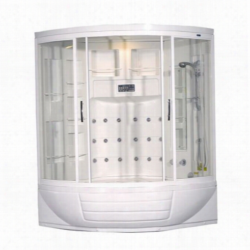 Aston Zaa216 56"" X 56&quoot;" X 87"" Corner Steam Syowerr Enclosure With Whirlpool  Tub And 18 Jets In Whit