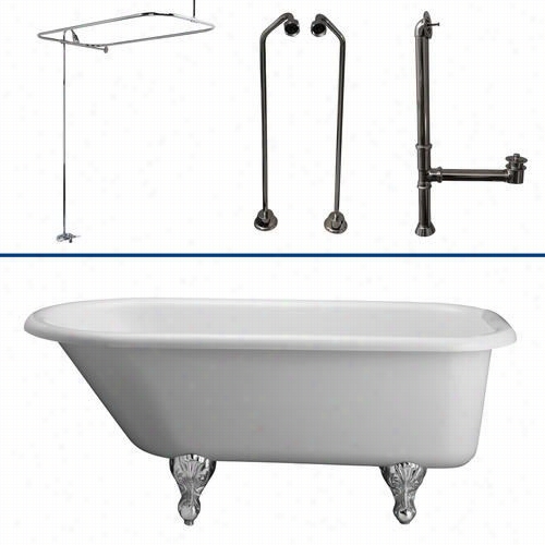 Barc Lay Tkadtr60-wcp5 60"" D Ouble Acrylic Roll Top White Bathtub Kit In Polished Chrome Ith 62&quof;" Riser And Rectangula Sohwer Ring