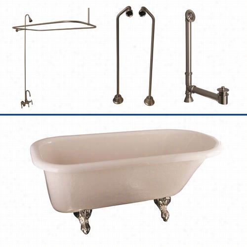 Barclay Tkatr60-bbn1 60"" Acrylic Roll Top Bisque Bathtub Kit In Brushed Nickel With 62&uqot;" Riser And Rctngular Shower Rod