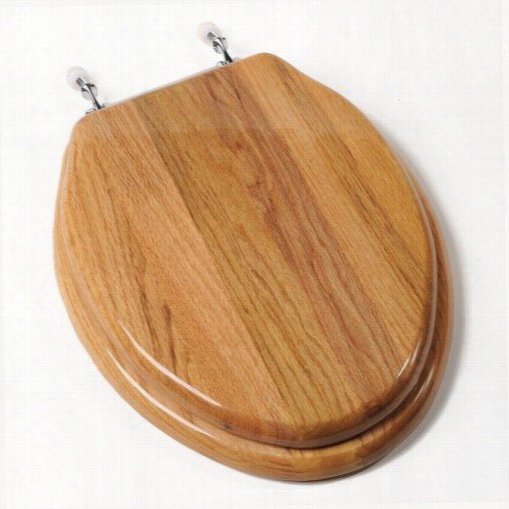 Comfort Seats C1b1e-17ch Designer Oslid Elongated Wood Toilet Seat  In Oak With  Pvd Crome Hinges