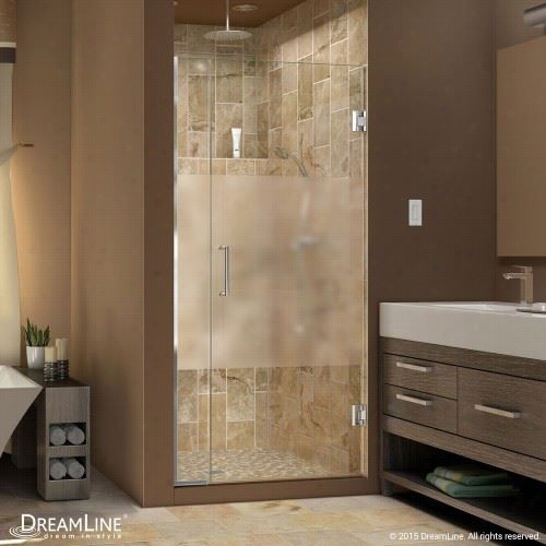 Dreamline Shdr-243657210-hfr Unidoor Pllus 36-1/2"" To 37""w X7 2""h Hinged Shower Door With Half Frosted Glass Door