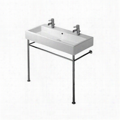 Duravit D17511 Vero 39 3/8"&qupt; Two Hole Washbasin With Chrome Metal Console