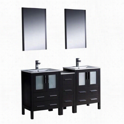 Fresca Fvn62-241224es-uns Torino 60"" Modern Double Sink Batrhoom Vanity In Espresso With Side Cabinst And Dundermount Sinks - Vanity Top Included