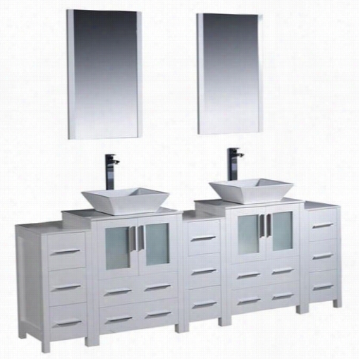 Fresca Fvn62-72wh-vsl Torino 84"" Modern Double Sink Bathroom Vanity In White With 3 Sid Cabinets And Vessel Sinks - Vanity Top Included