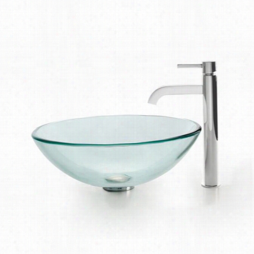 Kraus C-gv-101-12mm-1007ch Clear Glss Vvessel Sink And Ramus Faucet In Chrome