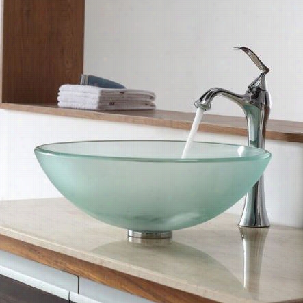 Kraus C-gv-101fr-12mm-15000ch Frosted Glass Vessel Sink And Ventus Faucet In Chrome