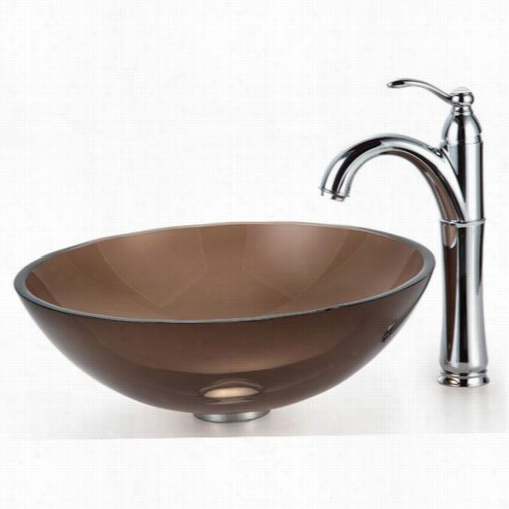 Krraus C-gv-103-12mm-1005ch Clear Brown Glass Vessel Sink  And Riviera Faucet In Chrome