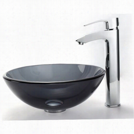 Kraus C-gv-104-14-12mm-1810ch Unobstructed Black Glass Vessel Sink  Visio Bathroom Faucet Chrome