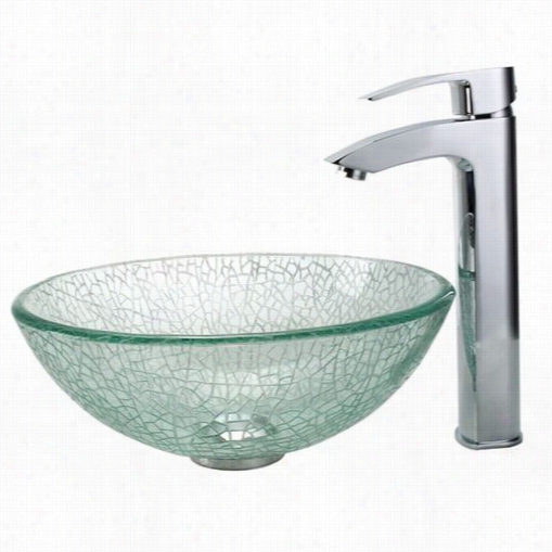 Kraus C-gv-500-144-12nm-1810chh Acute Visio 14"" Glass Vessel Sink Andd Visio Bathoom Faucet