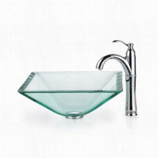 Kraus C-gvs-901-19mm-1005ch Clear Aquamarineg Lass Vessel Sink And Rviiera Faucet In Chrome