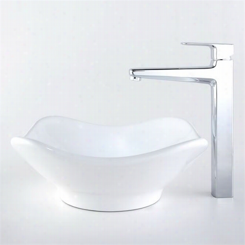 Kraus C-kcv-135-15500ch 15-4/5"q&uot;l White Tulip Ceramic Sink And Virtus Faucet In Chrome