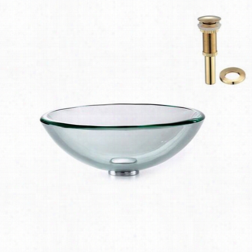 Kraus Gv-101-19mm-g Clear 19mm Glass Vessel Sikn With  Pop Up Drain And Mounting Ring In Gold