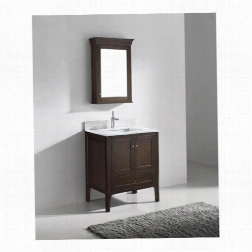 Madeli B971-30-001-wa-qst2208-30-130-wh Torino 30"" Vanity In Walnut With White Backsplash And 3 Faucet Holes