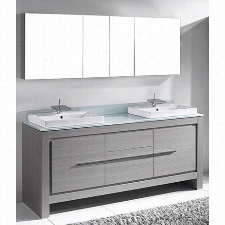 Madelib999-72-001-ag-gtv2207-72-200-ww Vicenza 72"" Deceitful Basin Bottom Vanity In Ash Grey With 72""w Bafksplassh Winter White Tempered Glass Conterotp