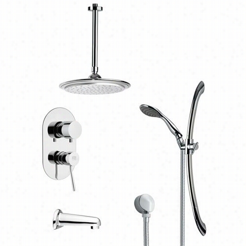 Remer By Nameek's Tsr9009 Galiano Modern Tub And Rain Shoqer Faucet In Chrome With Hand Shower And 27-5/9""h Shower Slidebar