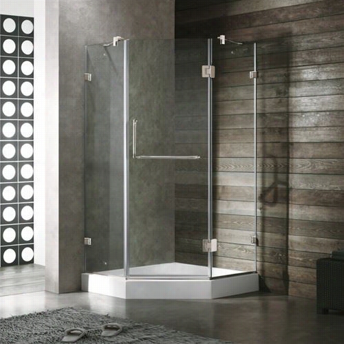 Vigo Vg6062bncl38w 38"" X 38"" Frameless Neo Nagle 3/8" ;" Shower Enclosure In Clear/brushed Nickel Attending White Base