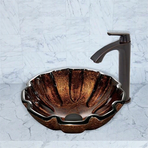 Vigo Vgt421 Walnut Shell Lgass Vessel Sink And Linus Faycet Set In Antique Rubbed Bronzze