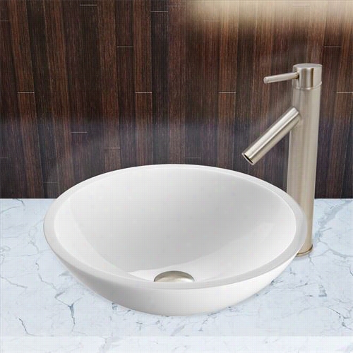 Vigo Vgt446 Flat Edged White Phoenix Stone Vessel Sink And Dior F Au Cet Set In Brushed Nickel