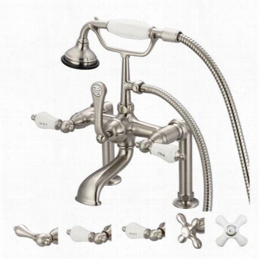 Water Creation F6-0006-0 Vintage Classic 7"" Spread Deck Mount Utb Faucet With 6"&uqot; Risers And Handheld Shower In Brushed Nickel