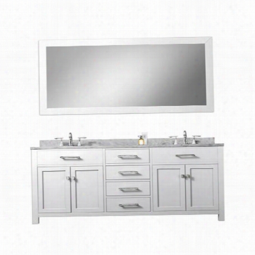 Water Creation Madison-72 Madson 72"" Solid White Double Sink Bathroom Vanity  With Matc Hing Largee Framed Mirror