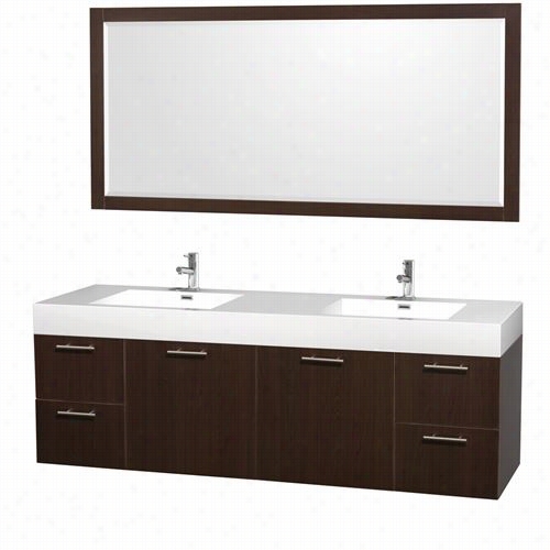 Wyndham Coloection Wcr410072 Amare 72"" Wall-mounted Double Vanity Group W1th Integrated Sinks - Vanity  Top Inclu Ded