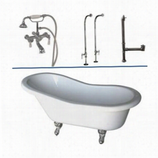 Barclaay Tkadts60-w 60"" Double Acrylic Slipper Bathtub Kit In White Through  Porcelain Lever Handles