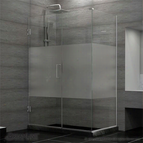 Dreamline Shen-24555340-hfr Unidoor Plus 55-1/2""w X 34-3/8""d X 7&2quot;"h Hinged Shower Enclosure With Half Frrosted Glass Dooor