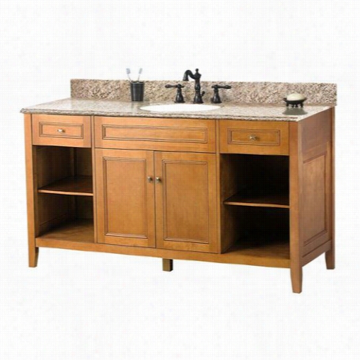 Fkremost Triagh6122d1 Exhibit 61""w Vanity In Rich Cinnamon By The Side Of Single Bowl And Golden Hill Granite Top - Vainty Top Included