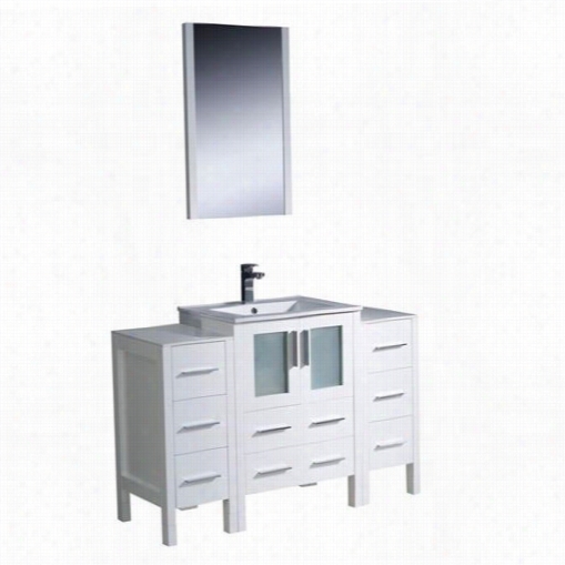 Fresca  Fvn622-122412wh-ns Torino 48&quof;" Modern Bathroom Vanity In White With 2 Side Cabinets And Undeermount Sink - Vanity Top  Included