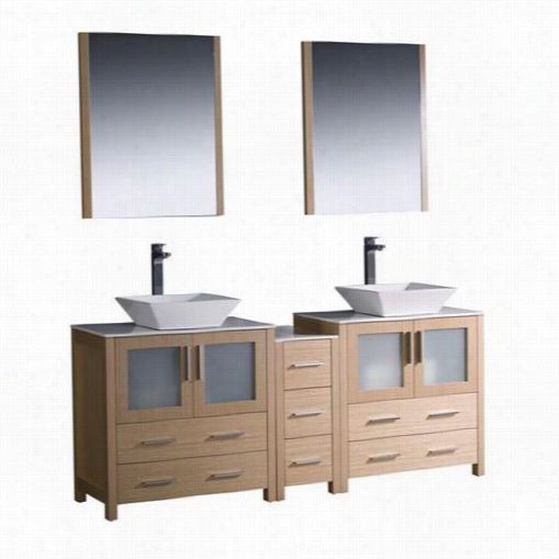 Fresca Fvn62-301230lo-vsl Torino 72"" Modern Double Sink Bathroom Vanity In Illustration Oak With Side Cabinet And Vessel Sin Ks - Vanity Top Included