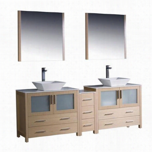 Fresca Fvn61-361236lo-vsl Torino  84"" Modern Double Sink Bahroom Vanit Y Ni Light Oak With Side Cabinet And Vessel Sinks - Vanity Top Included
