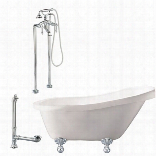 Giagnil H2-pc Hawthorne 60&"" White Slipoer Tu With Floor Mount Faucet In Polished Chrome