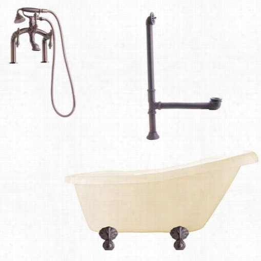 Giagni Lh3-orb-b Hawthorne 60"" Bisque Slipper  Tub With Deck Mount Faucet In Oi Lrubbed Bronze