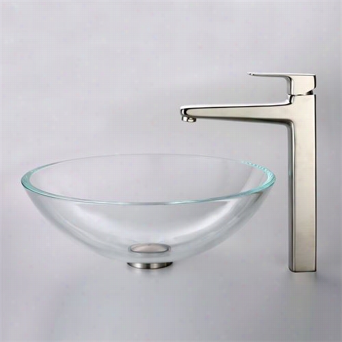 Kraus C-gv-100-12mm-15500bn Crystal Clear Glass Vessel Sink And Virtus  Faucet In Brushed Nickel