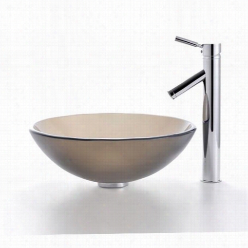 Kraus C-gv-104fr-12mm-1002ch Frosted Brown Glass Tube Sink And Sheven Faucet In Chrome