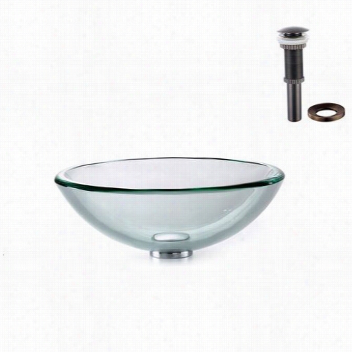 Kraus Gv-101-19mm-orb Clear 19mm Glass Vessel Sink With Pop Up Drain And Mounting Ring In Oil Rubbed Bronze