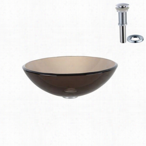 Kraus Gv-103-ch Clear Brown Glass Vessel Depress With Pop Up Drani And Mounting Ring In Chrome